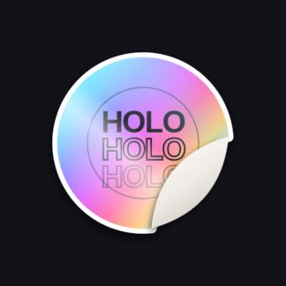 Sticker holographique aux reflets arc-en-ciel sur fond noir